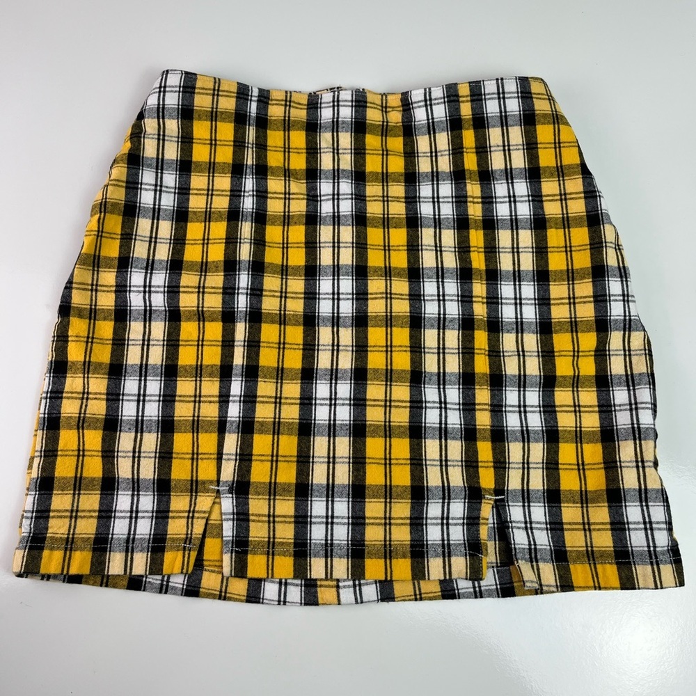 Hollister Yellow Black White Plaid Mini Skirt